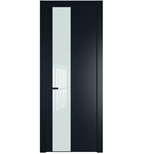 Профильдорс  19PA (Cтекло: lacobel белый лак, Цвет профиля: черный матовый ral9005, Цвет: нэви блу) Нэви Блу Lacobel Белый лак